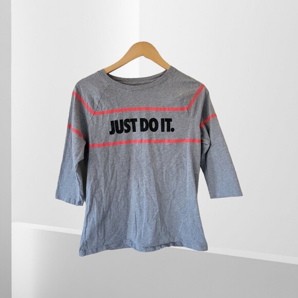 NIKE T-Shirt 3/4 Sleeve JUST DO IT‎ Gray LARGE - Picture 1 of 4